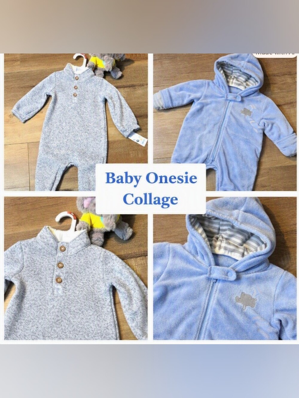 Bundle Carters Light Blue Fleece Hooded Onesie And Gray 3-6months